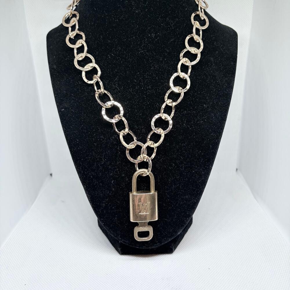 Authentic Louis Vuitton Lock & Key #344 w/ a Gold Hammered Rolo Chain Necklace